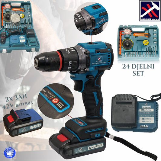 UDARNI VRTALNIK HAMMER TOOLS 42V 24-DELNI