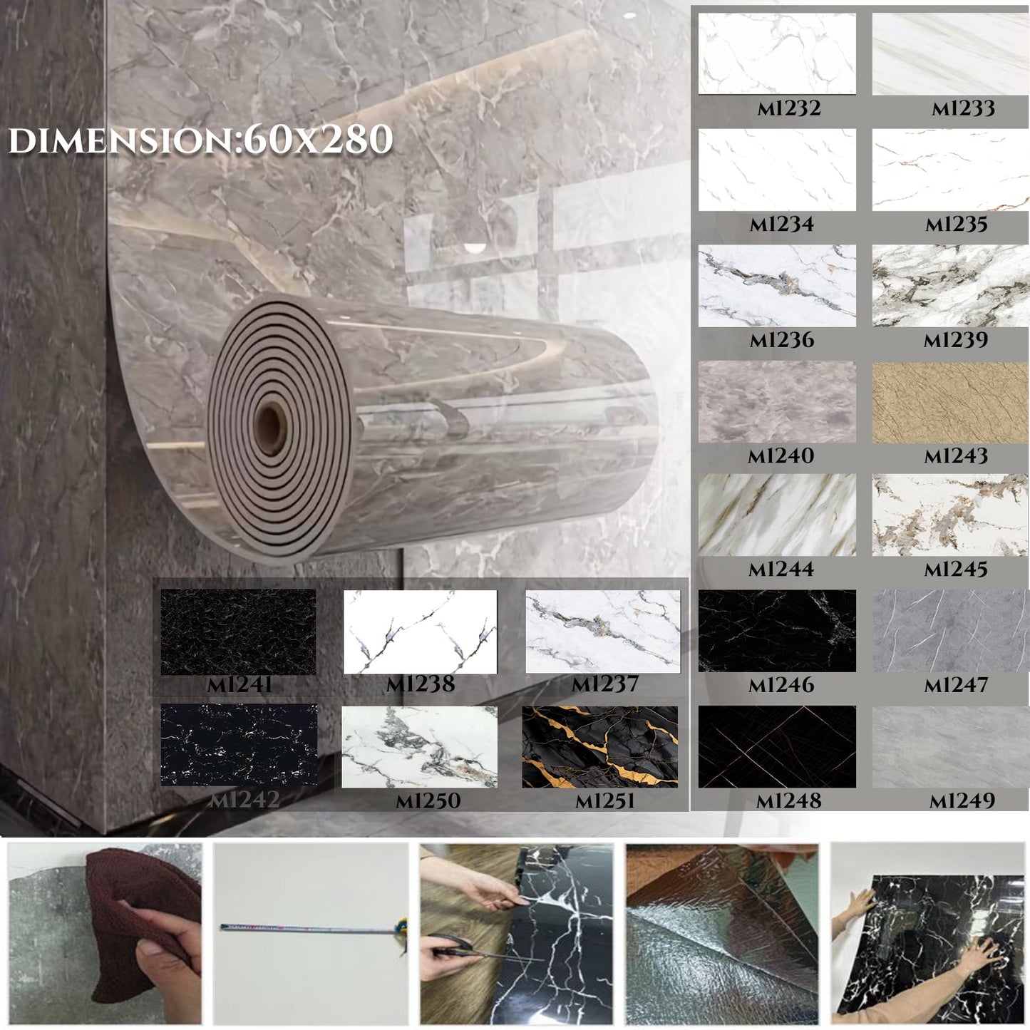 Samolepilna 3D PVC dekorativna folija 60x280 cm