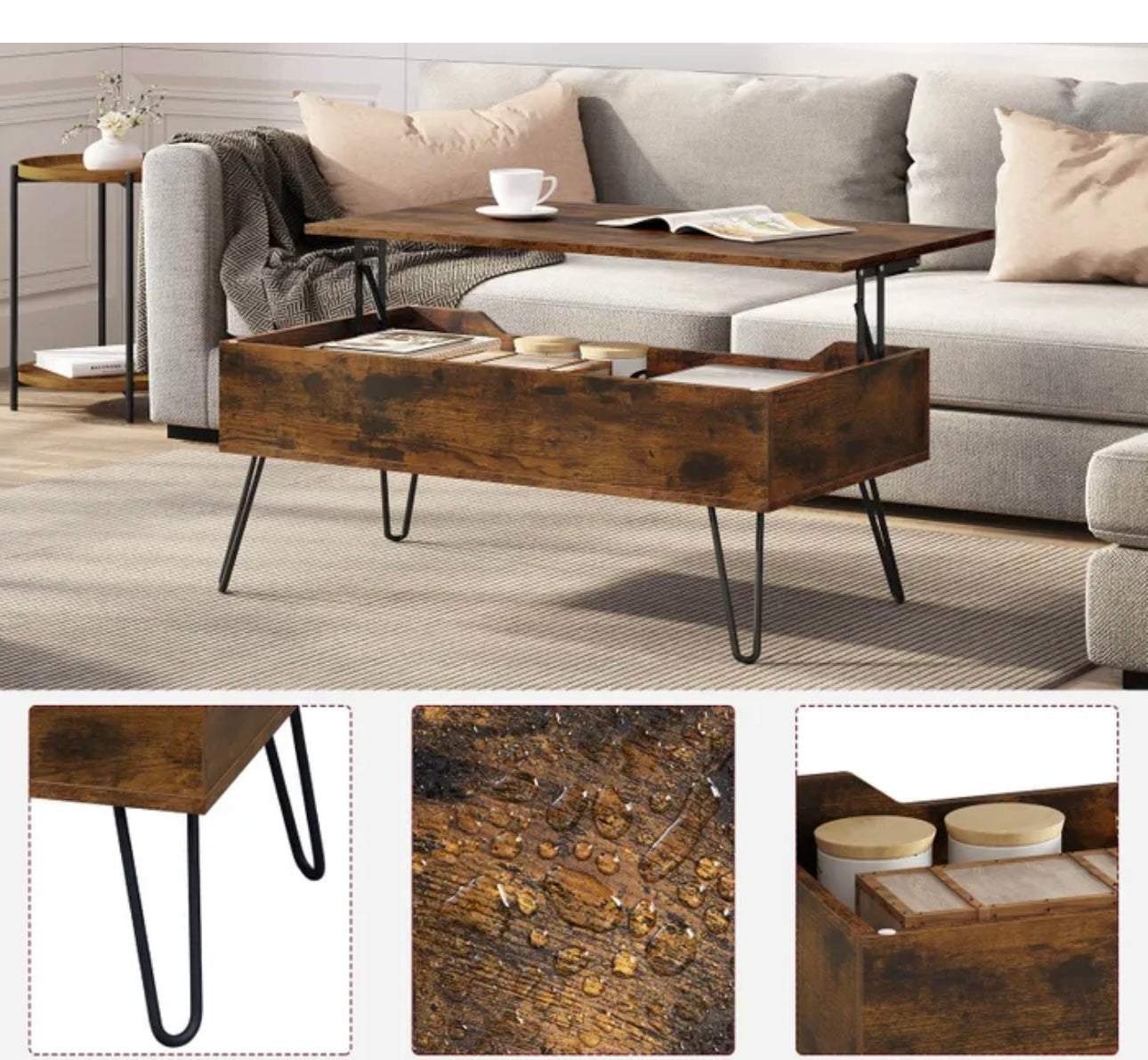 Moderna dvižna klubska mizica s prostorom za shranjevanje