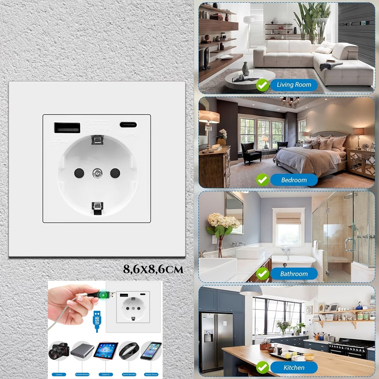 Dvojna stenska vtičnica (USB + C)