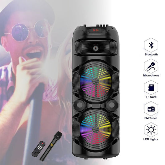 DVOJNI 8-PALČNI BLUETOOTH ZVOČNIK Z BREZŽIČNIM MIKROFONOM