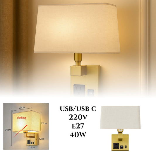 Stenska svetilka z vgrajenim USB/USB-C polnjenjem + vtičnica