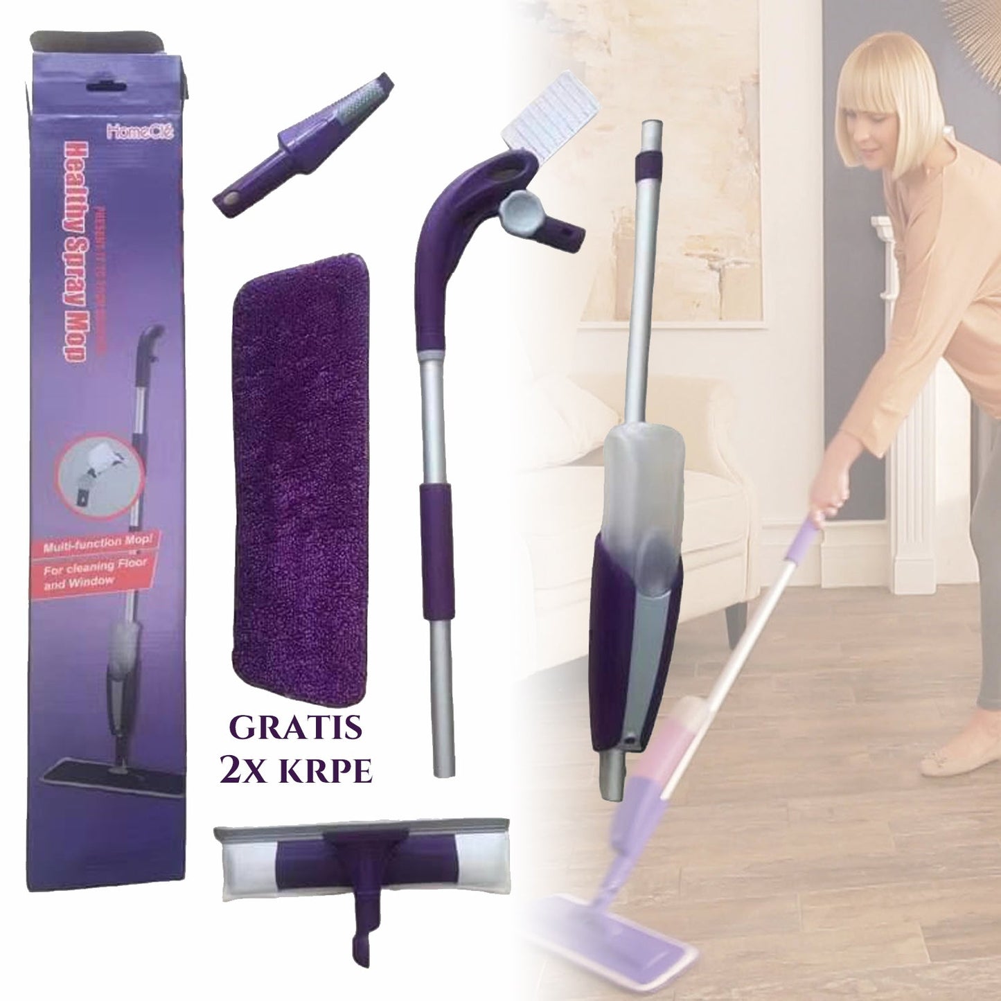 Škropilni mop z dvema brezplačnima mopoma