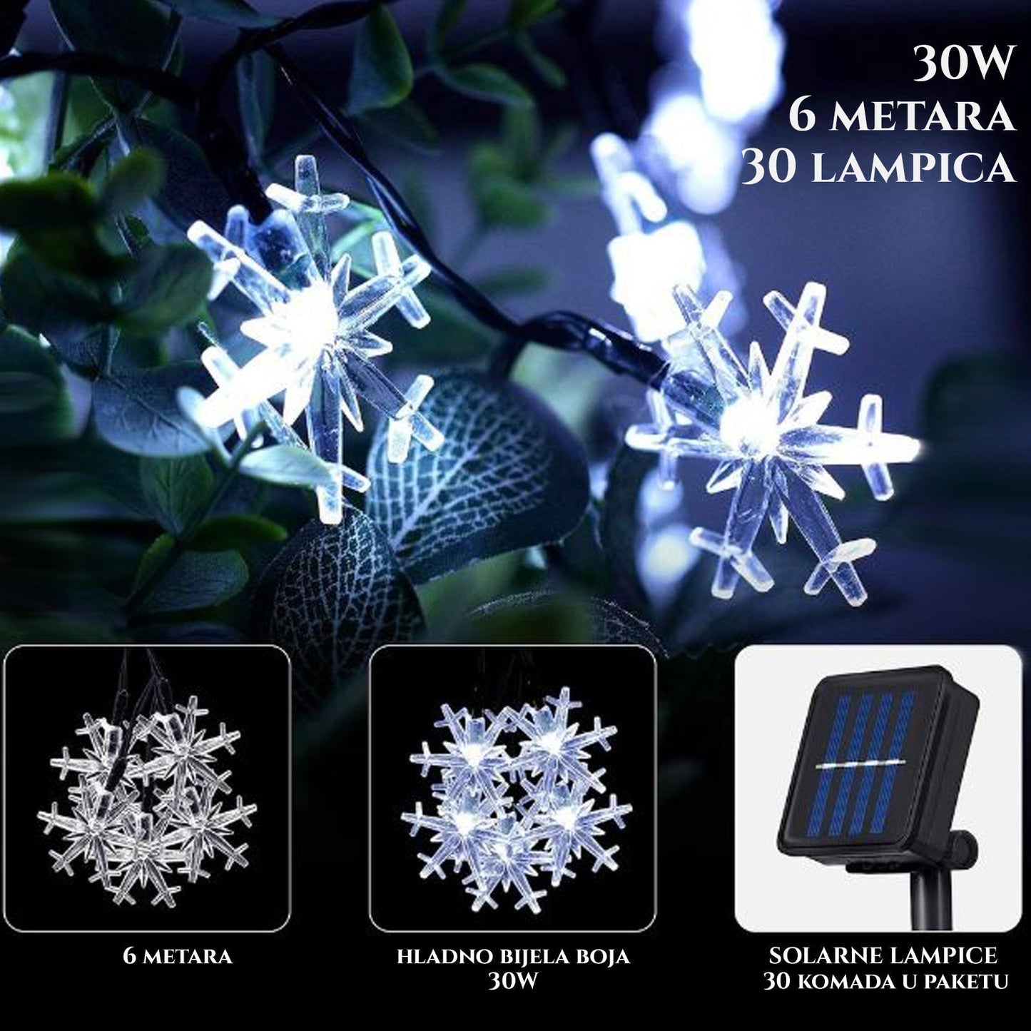 SONČNE BOŽIČNE LUČKE ZA ZUNANJO SNEŽINKO 6M