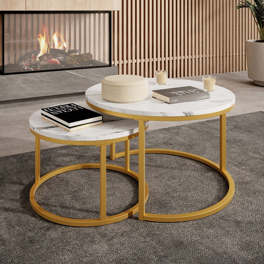 Set 2 modernih klubski mizici - marmorna plošča in zlate noge